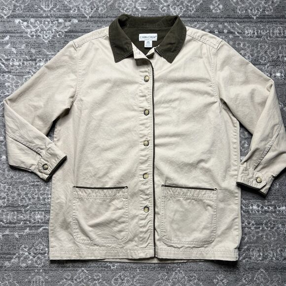 VINTAGE Cabin Creek Barn Chore Jacket Womens Large Beige Corduroy Collar 90s - Picture 1 of 8